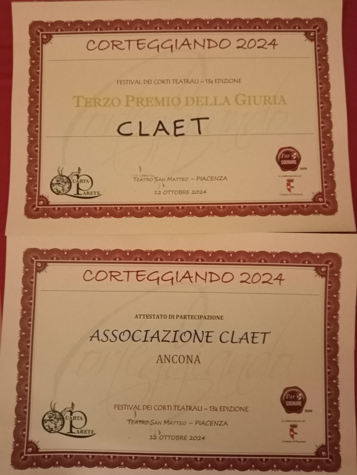 Terzo classificato al festival Corteggiando